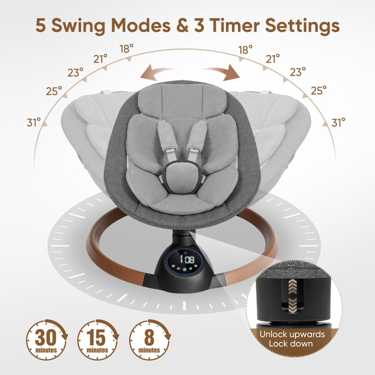 Babyeap Electric Baby Swing with Bluetooth, Light Gray photo 3