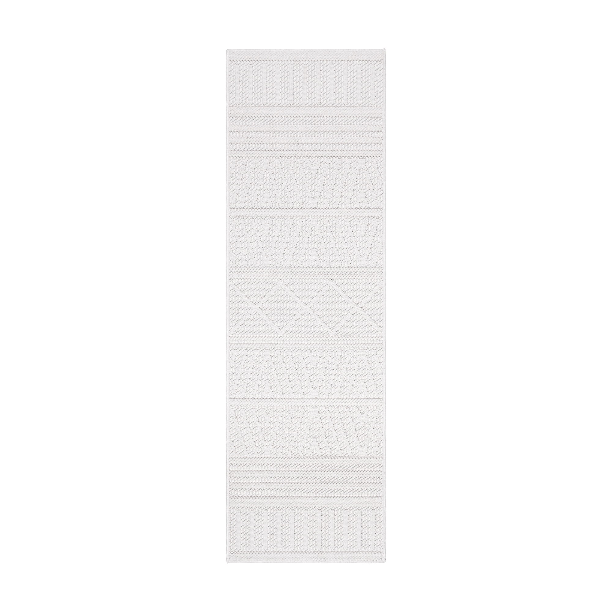 Gertmenian Malini Lana Cream Ivory Bohemian Geometric Tonal Polyester High-Low Indoor Area Rug, 2x8