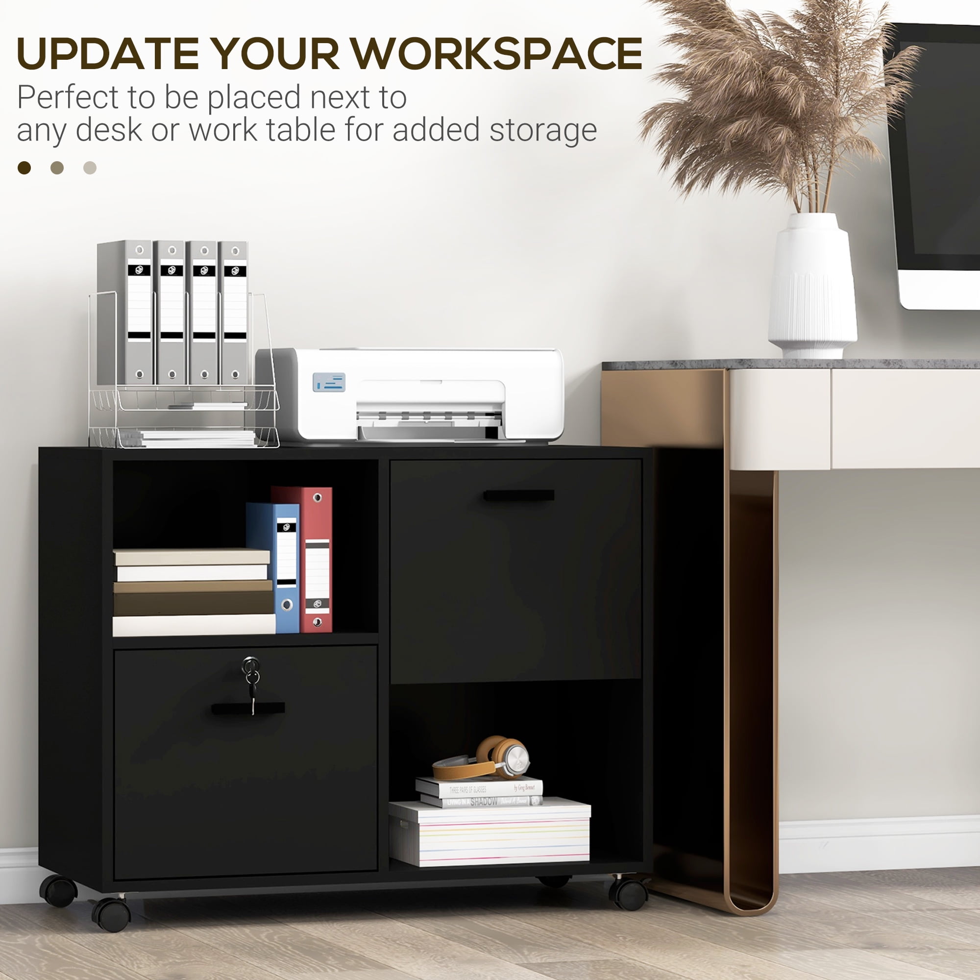 Soges Caisson De Bureau Mobile 2 Tiroirs -Roulettes Verrouillables