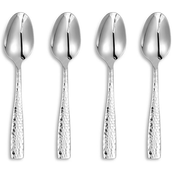 Welcome to my boutique Premium 4-Piece Louis Hammered Spoons Set, 18/10 Stainless Steel, Set of 4, Fine Spoon Set with Squared Edge, Dishwasher Safe (6.4" Teaspoon)