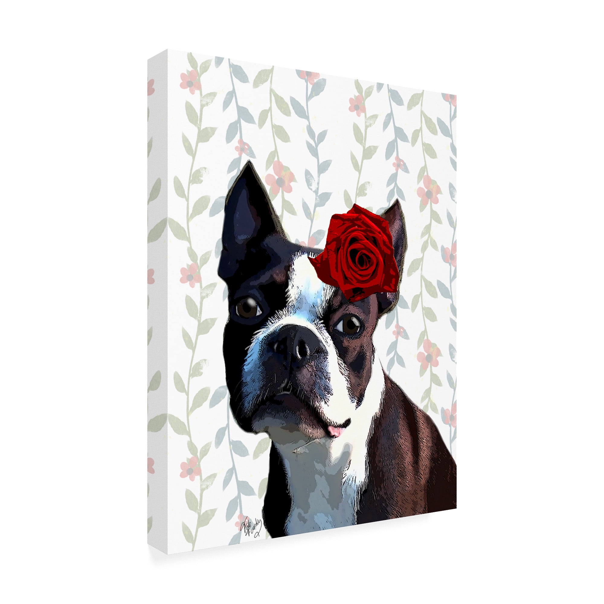 Trademark Fine Art 'Boston Terrier With Rose On Head' Canvas Art by Fab Funky