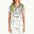 thumbnail image 4 of Womens Mardi Gras Scrubs Sequins Mask Print Short Sleeve Nursing Top Feathers Print V Neck Novelty Scrubs with Pockets White 5XL, 4 of 4