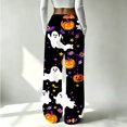thumbnail image 3 of Halloween Pajama Pants for Women Spooky Pumpkin Ghost Lounge Bottoms Pjs Fall Halloween Jammies (Z002#-Black L), 3 of 5