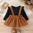 thumbnail image 4 of GYRATEDREAM Newborn Baby Girl Outfits Infant Ruffle Long Sleeve Ribbed Romper Corduroy Suspender Skirt Overall Dress Toddler Fall Winter Clothes Black for 0-18M, 4 of 8
