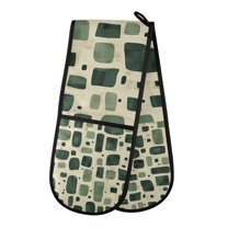 Yayeee Double Oven Mitt Kitchen Heat Resistant Baking 35" x7" Quilted Glove, Green Geometric