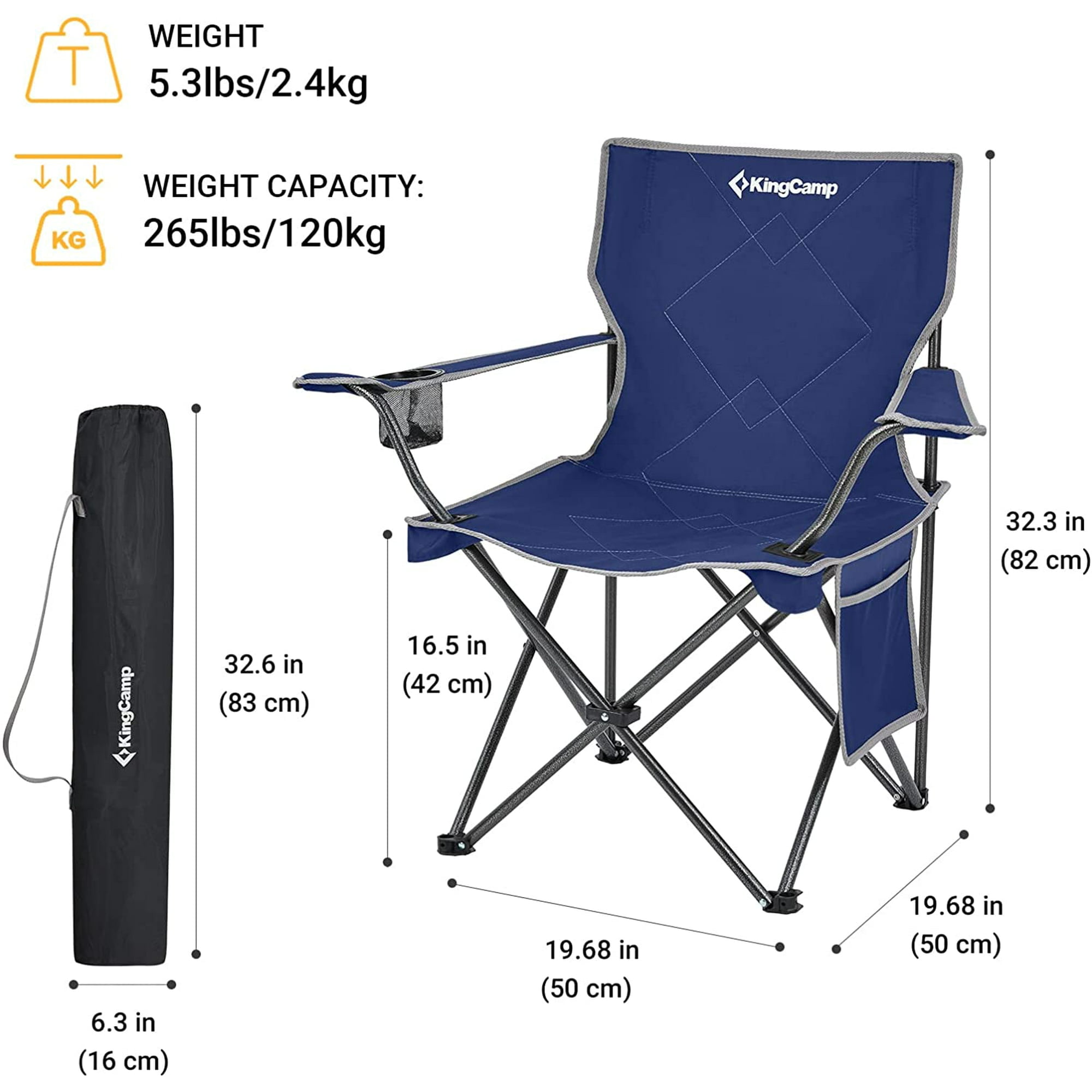  KINGBO 2 Pack Folding Camping Chairs - Portable Camp Chairs  with Cushion and Cup Holder, Folding Lawn Chairs for Adults, Heavy Duty Folding  Chairs for Outside Camping Hiking Fishing Beach, Black 