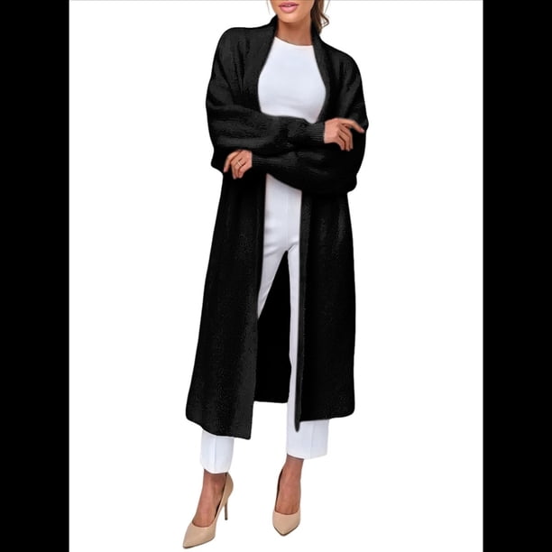 Suéteres Tipo Cárdigan Largos, Acogedores y Peludos para Mujer, Informales, de Larga y con Abertura Frontal, de Mohair. Negro Talla Única