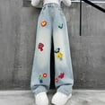 thumbnail image 7 of XIMIN Kid Girls Wide Leg Loose Fit Jeans Mushroom Embroidery Elastic High Waist Baggy Denim Pants Vintage Y2k Skater Streetwear Aesthetic Teen Clothes, 7 of 7