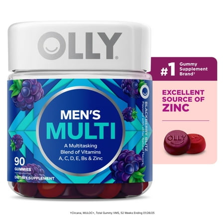 OLLY Men's Multivitamin Gummy, Vitamin A, C, D, E, B, Zinc, Wellness Supplement, 90 Count