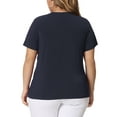 thumbnail image 3 of Agnes Orinda Plus Size Top for Women Ribbed Knit CutOut Twist Knot Neckline Short Sleeve Tee Shirt 2X Navy Blue, 3 of 5