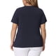 thumbnail image 3 of Agnes Orinda Blusa de Talla Grande para Mujer, Tejido Acanalado, Cuello con Corte, Nudo en la Parte Frontal, Manga Corta, Talla 1X, Azul Marino, 3 of 5