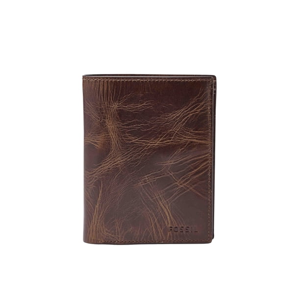 Cartera Fossil Derrick de cuero marrón oscuro para hombre