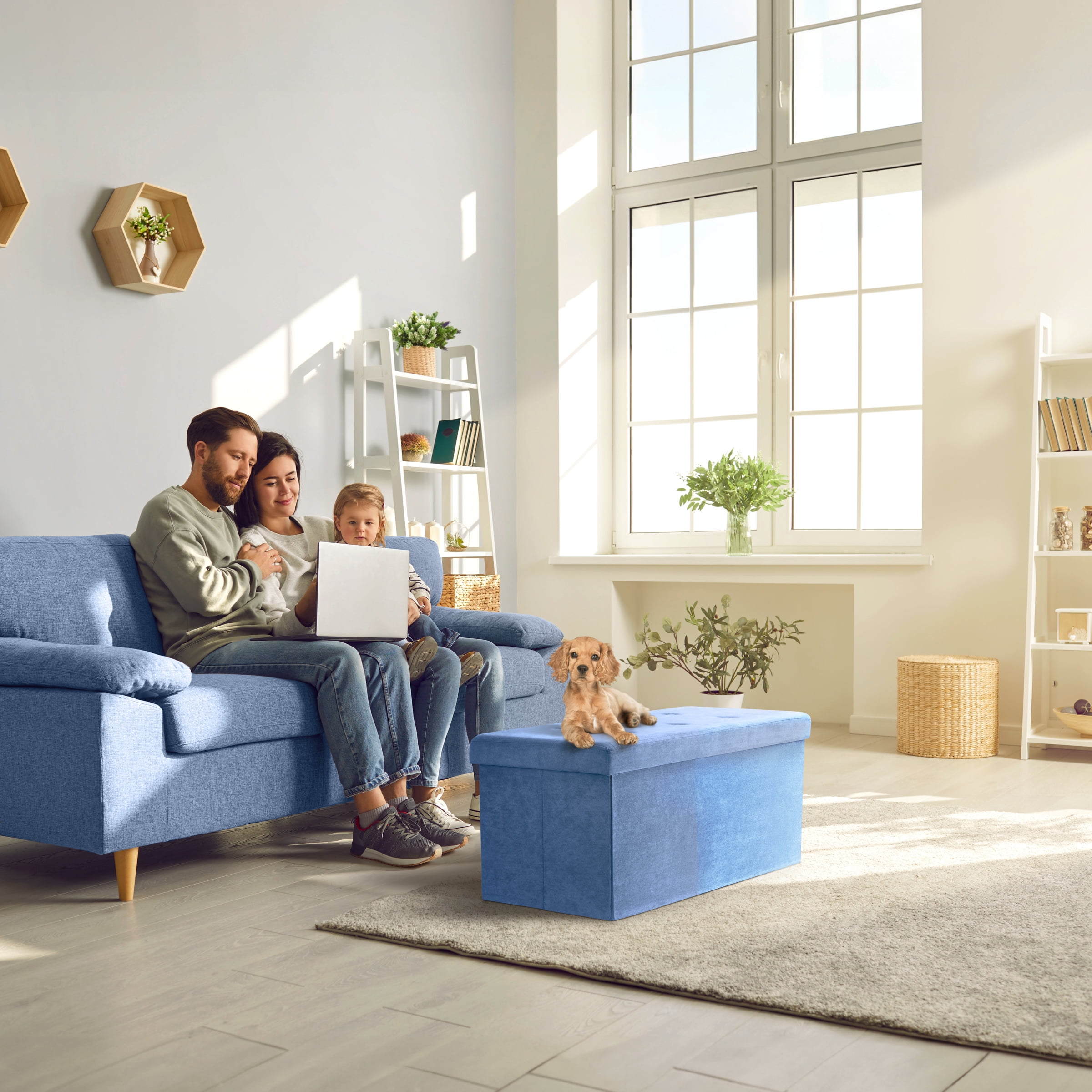 Sorbus Medium Faux Suede Storage Bench Teal Blue - Storage Ottoman, Toy Shoe Chest, Seat, Footrest