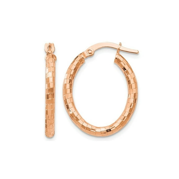 Gem & Harmony 14K Rose Pink Gold Textured Oval Hoop Earrings (2.25 mm Thick) for Women