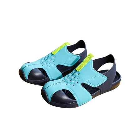 

Fangasis Kids Beach Shoe Magic Tape Flat Sandals Comfort Sandal Child Flats School Cute Summer Casual Shoes Blue Green 8C