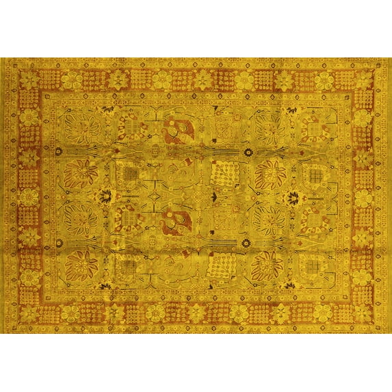 Ahgly Company Indoor Rectangle Oriental Yellow Industrial Area Rugs, 7' x 10'
