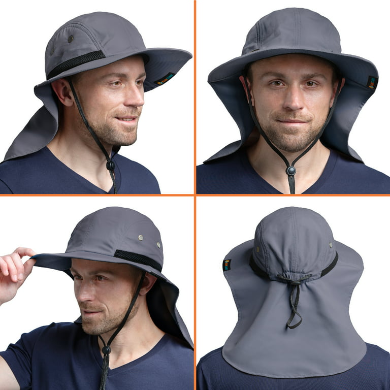 Wide Brim Sun Hat With Neck Flap, Upf 50+ Hiking Safari Fishing Caps For Men  And Women,Scandinavian Gray