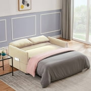 Zechuan Convertible Sofa Bed - Velvet Loveseat Sofa with Pull Out Sofa Bed - Sleeper Sofa Couch for Living Room - Beige