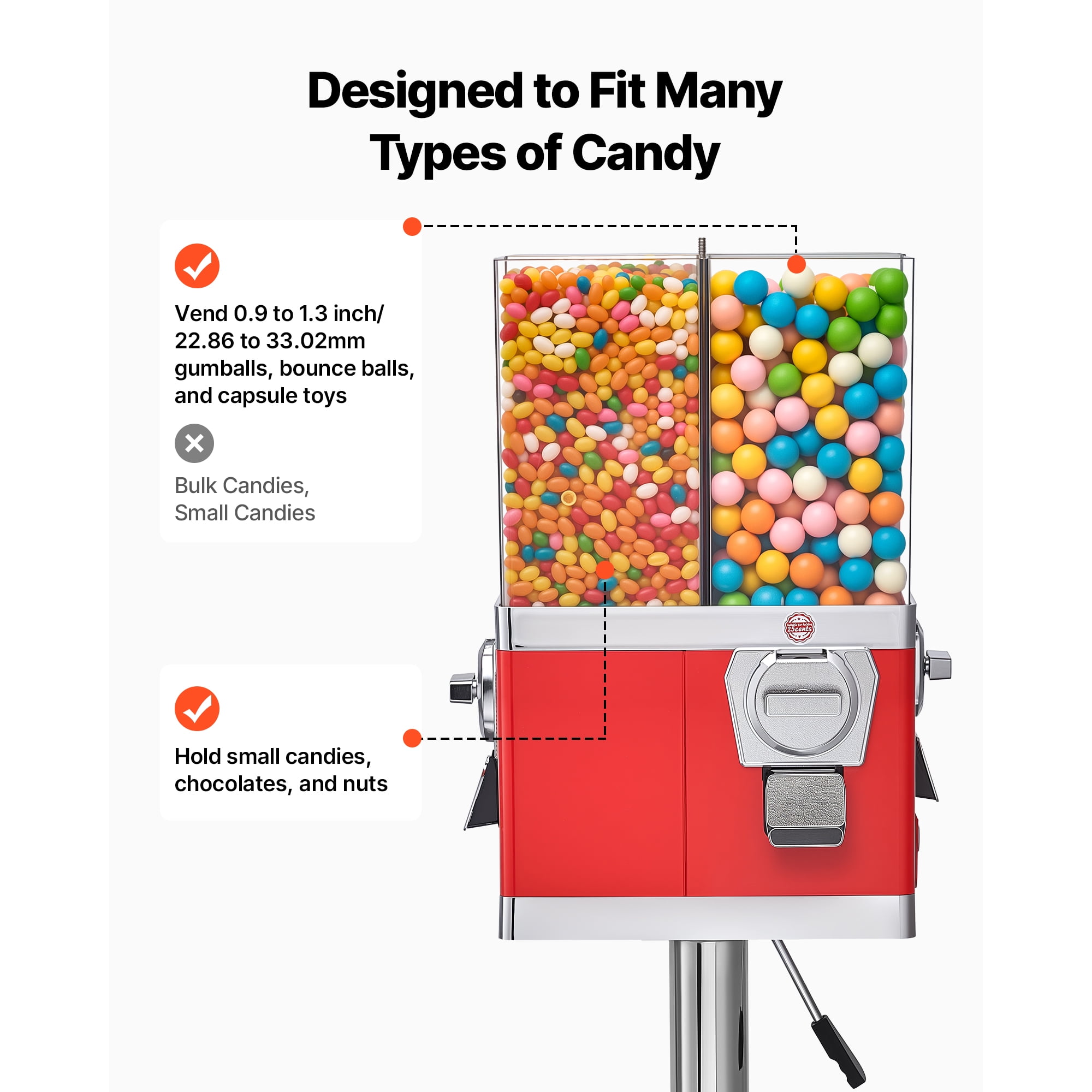 KFFKFF Four-Compartment Candy Vending Machine with Adjustable Stand, Gumball and Candy Dispenser for Shops, Arcades, and Family Events