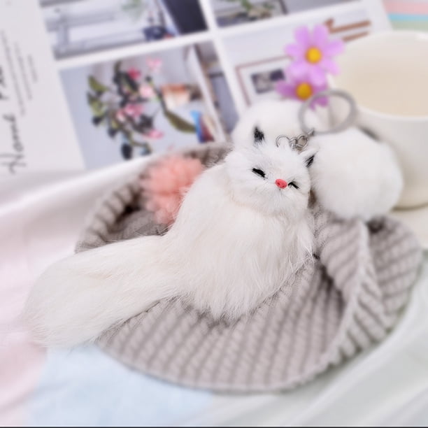 Llavero lindo, Colgante para coche de llavero de zorrito peludo - blanco