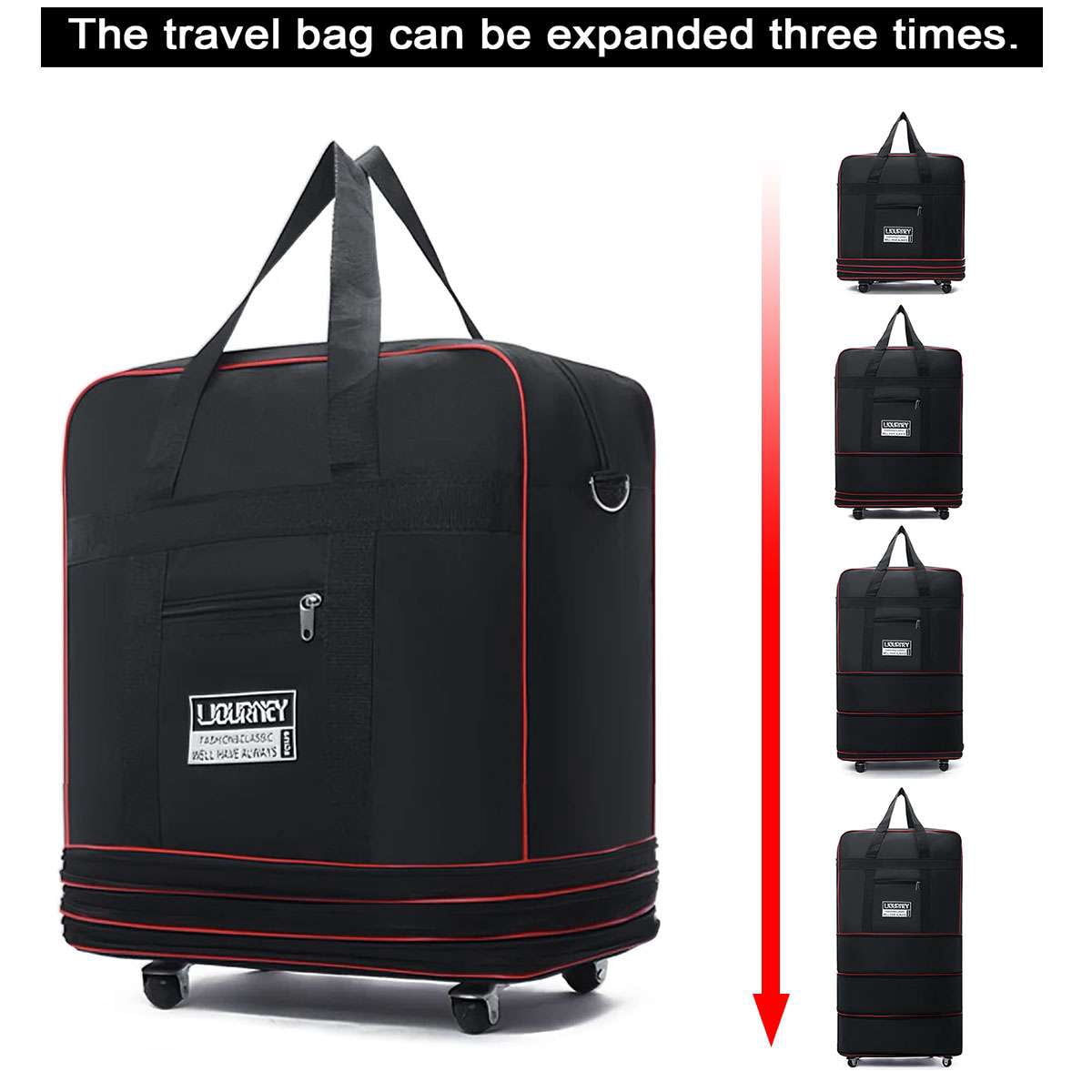Deago Large Capacity Travel Rolling Duffel Bag Expandable Foldable Luggage Bag with Wheels Lightweight Waterproof Suitcase (Navy)