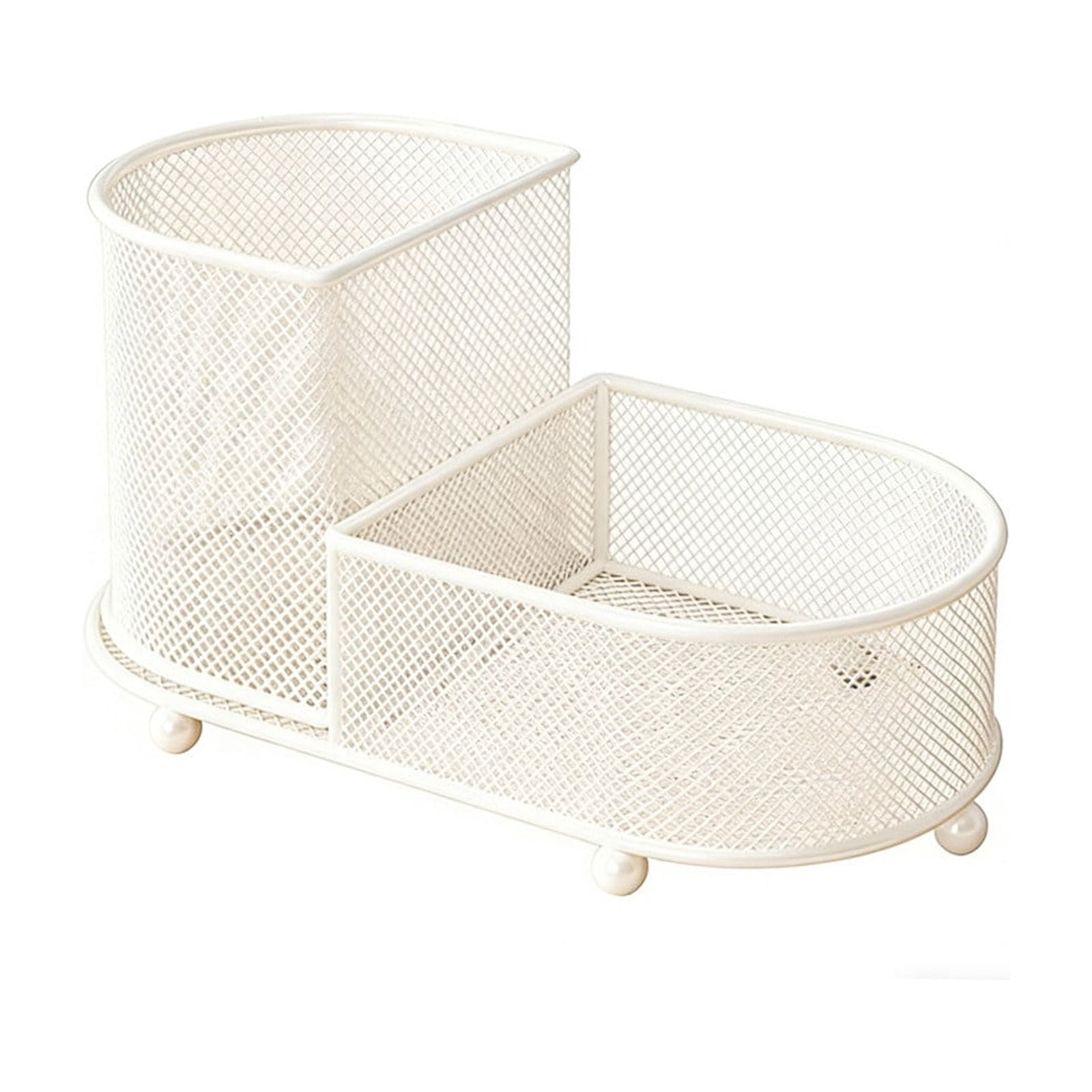Large Capacity Pen Stationery Organizer Storage Basket - Metal Mesh Desktop Holder, Two Tier Compartment Design, Versatile Office Study Desk Accessory