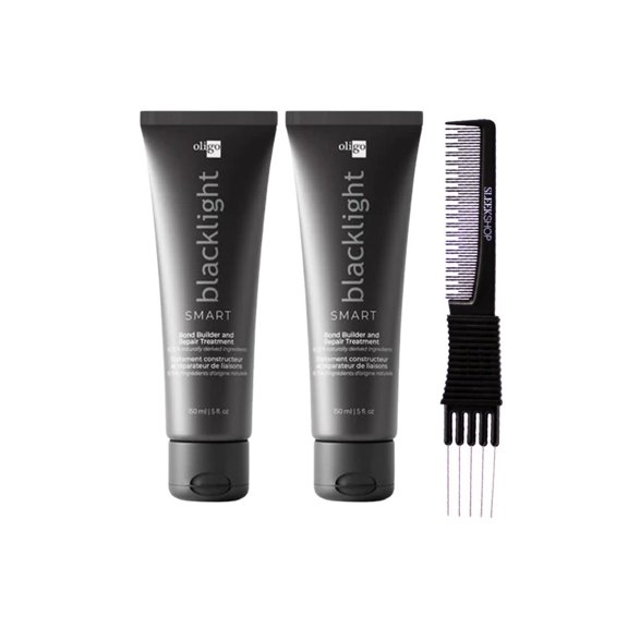 OLIGO Blacklight Smart Bond Builder And Repair Treatment (5 oz) with SLEEKSHOP Teasing Comb Pack of 2