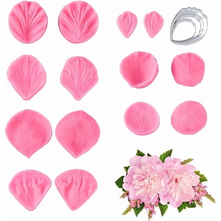 DIY Stainless Steel Cookie Cutters with Silicone Molds Fondant Molds for DIY Cake Decoration Chocolate Candy Craft Making Set Pink for DIY