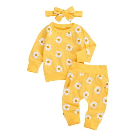 

Gwiyeopda Newborn Baby Girl Daisy Outfits Clothes Set Tops T-shirt Pants Leggings Headband