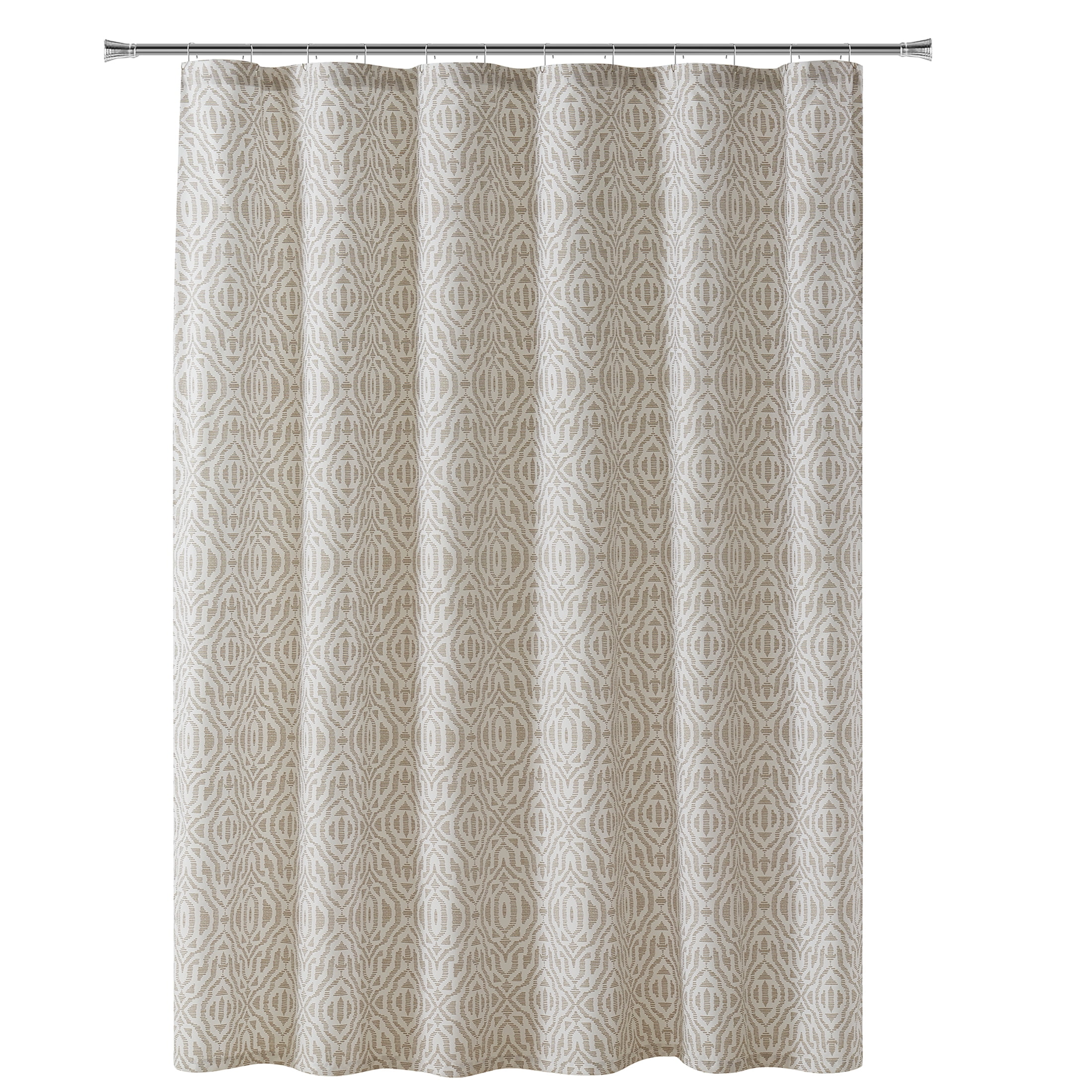 Mainstays 15-Piece Ikat Taupe Bathroom Set – Boho Shower Curtain, Bath Rugs & Hooks, Geometric Print