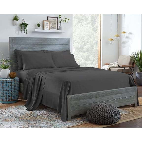 100% Organic Eucalyptus Bed Sheets Twin Size 3 Piece Set, Tencel Lyocell, Silky Soft & Smooth, Breathable, 16 Inch Deep Pockets, 1 Fitted, 1 Flat, 1 Pillowcase (Twin, Charcoal)