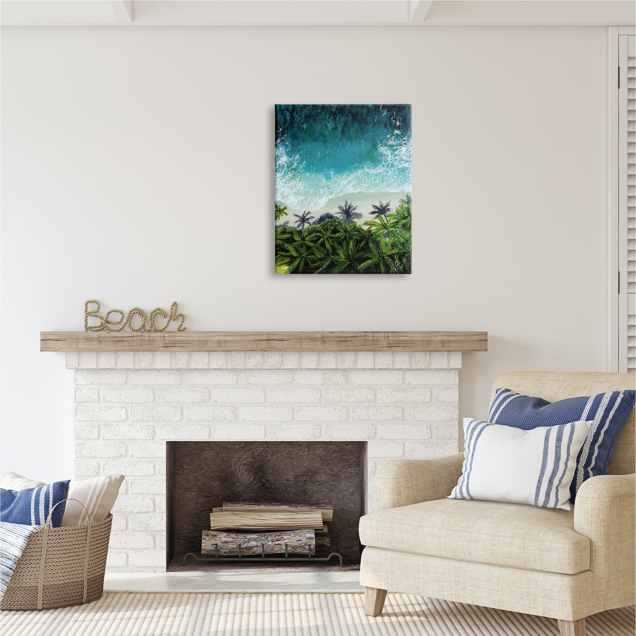 Stupell Industries Aerial View Tropical Beach Nature Painting Gallery Wrapped Canvas Print Wall Art, 24 x 30