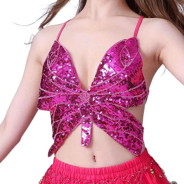 Top corto de mariposa con lentejuelas brillantes para mujer Yuyangstore Top corto de lentejuelas