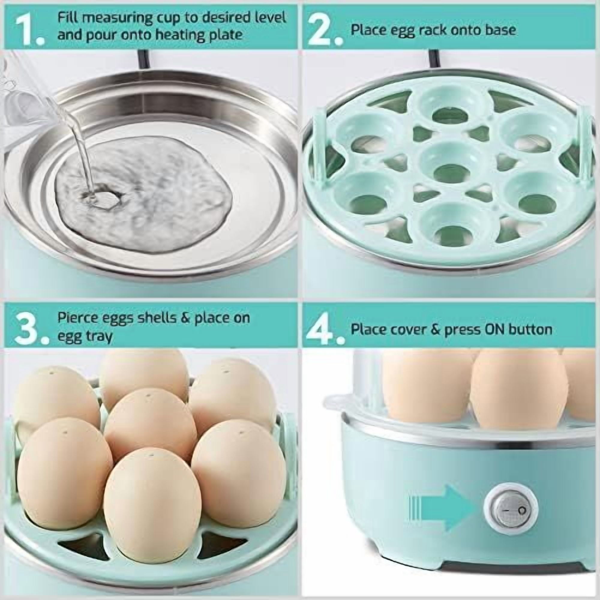 EGC115M Easy Egg Cooker Electric 7-Egg Capacity, Soft, Medium, Hard-Boiled Egg Cooker with Auto Shut-Off, Measuring Cup Included, BPA Free, Retro Mint