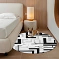thumbnail image 3 of Black Gray Geometric Stripes Round Living Room Rugs 5 ft, Modern Abstract Lines Maze Washable Area Rug with Non-Slip Sturdy Edge Binding Round Carpet for Entryway Kitchen Bedroom Bathroom, 3 of 9