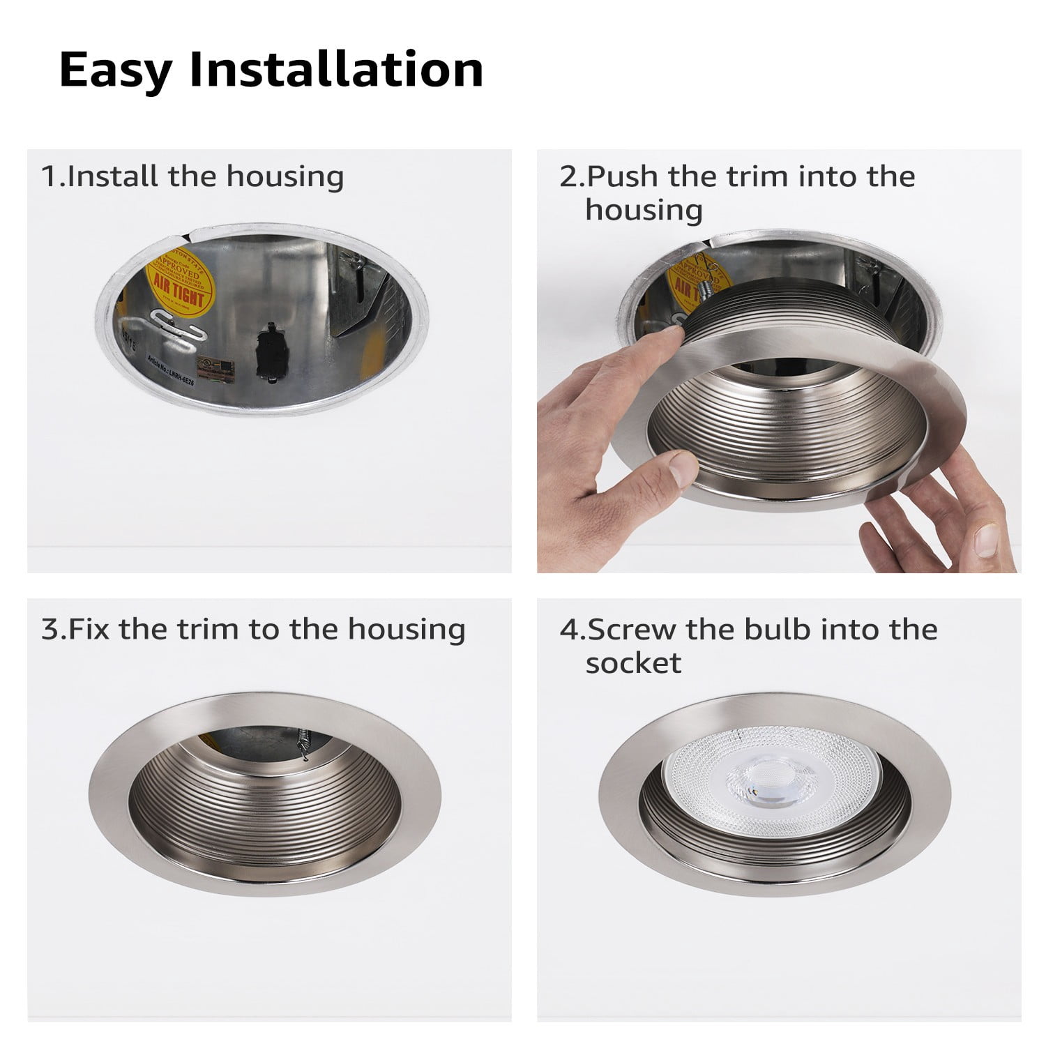 12 Pack 6 Inch Recessed Can Light Trim, Satin Nickel Metal Step Baffle with Iron Ring, Fit Halo & Juno Remodel Recessed Housing, for PAR30, PAR38, BR30, BR40 Light Bulb