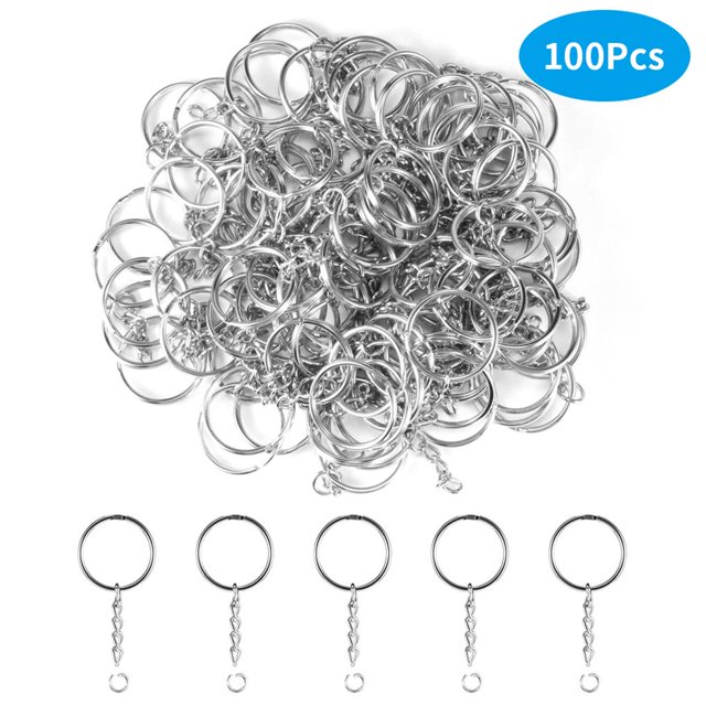 Moyic Juego de llaveros de bricolaje de 100 piezas Llaveros de metal con cadena de eslabones para artesanía de bricolaje Plata Artesanía Moyic HA018731-00