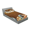 thumbnail image 2 of Ambesonne Nautical Fitted Sheet & Pillow Sham Set, Seashell Anchor Wooden, Twinxl, Brown Blue White, 2 of 2