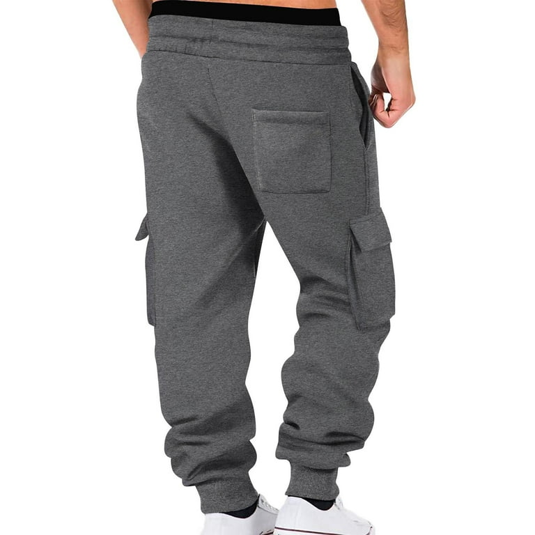 Fleece Lined Cargo Pants Mens Joggers Winter Thermal Work Trousers