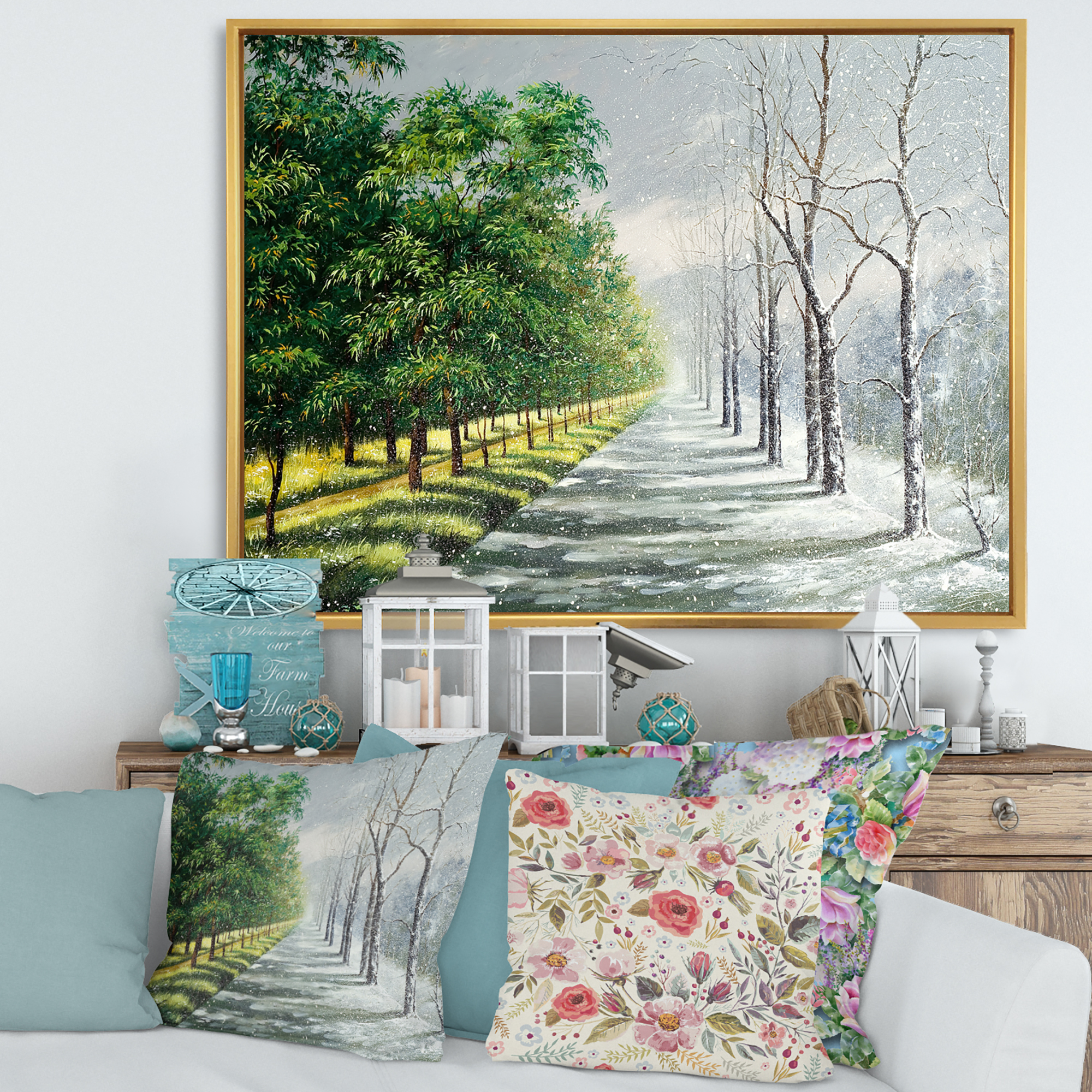 Summer and Winter United 20 in x 12 in Framed Photography Canvas Art Print, by Designart