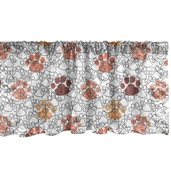 Ambesonne Retro Window Valance, Sketchy Pet Paws Print Art, 42" x 12", Burnt Sienna and Coral