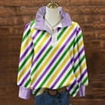 thumbnail image 2 of LEKWK Womens Mardi Gras Funny T Shirts Purple Vertical Striped Blouses Dressy Casual Long Sleeve Ruffle Collar Button Down Work Outfits, 2 of 4