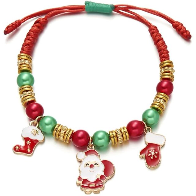 Pulsera Trenzada de Navidad Mujer Hilo Rojo Ajustables de Punto Charm Pulseras Navidad Regalos Joyería