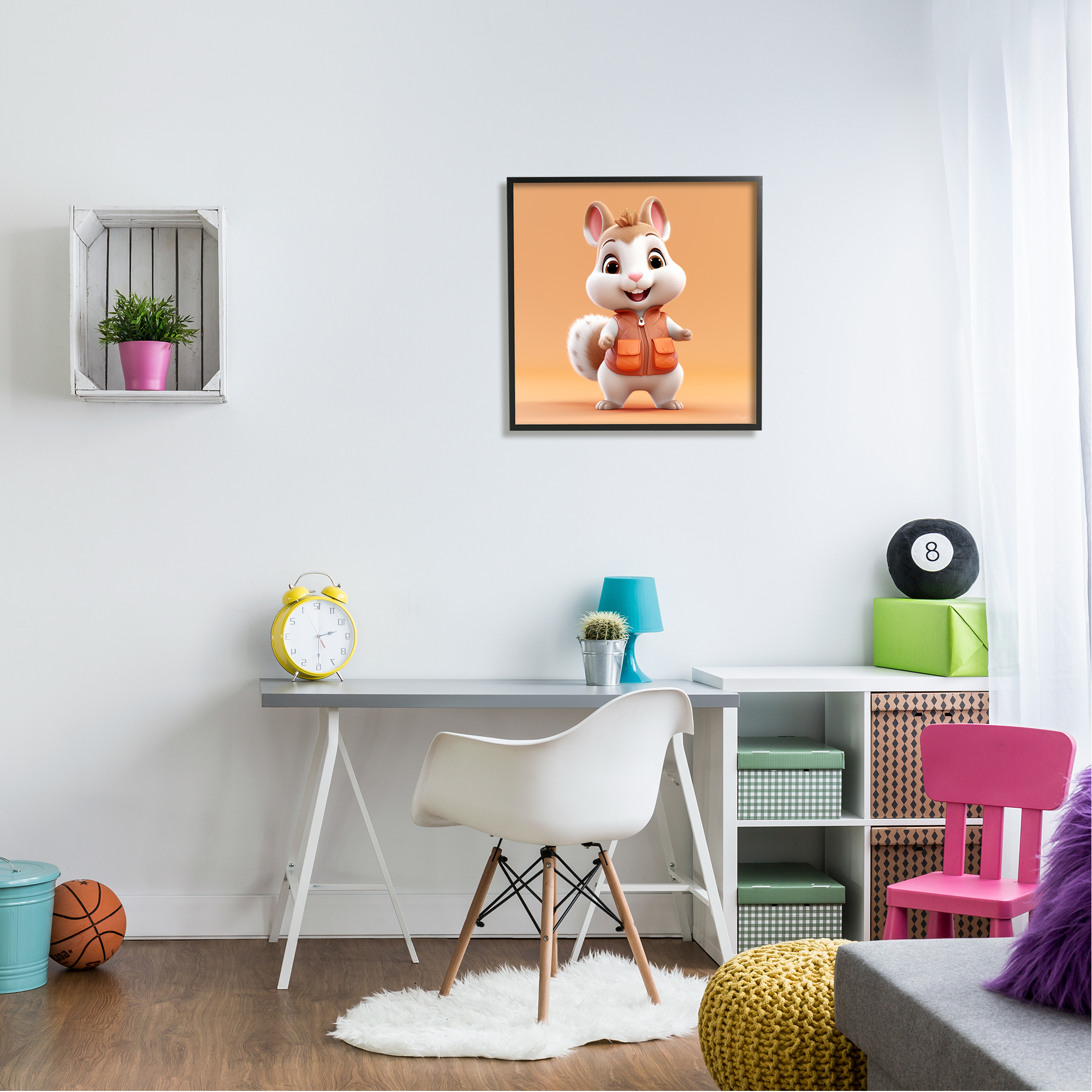 Stupell Industries Orange Chipmunk Cartoon Animals & Insects Painting Black Framed Art Print Wall Art, 24 x 24