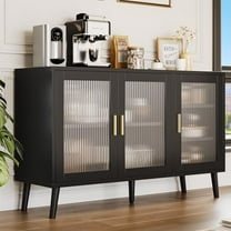 Buffet Cabinet with Storage, 48" Large Sideboard Cabinet with 3 Fluted Glass Doors, Black Cabinet for Kitchen, Dinning Room, Hallway, Living Room