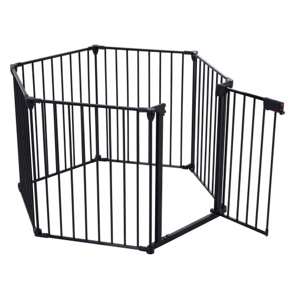 150" Freestanding Pet Gate,Foldable Metal Dog Gate, 6 Panel Step Over Fence With Child Proof Double Locking System Extra Wide Free Standing Tall Dog Gates for Doorways,House,Stairs,Porch,Deck,Yard