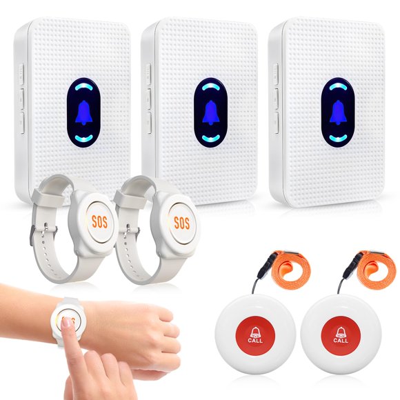 Daytech Wireless Caregiver Pager Call Button Elderly Nurse Alert System for Elderly Monitoring/Seniors with 2 SOS Call Panic Buttons & 2 Watch Pagers