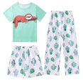 thumbnail image 2 of LIIPEE Casual Graphic Pajamas For Girls Short Sleeve Tees Shorts Pants Pajama Set 3 Piece 3-12 Years, 2 of 4