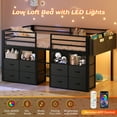 thumbnail image 3 of Twin Size Low Loft Bed with 8 Storage Drawers and Bookcase, Metal Loft Bed with LED Lights,with 14" H Safety Guardrail, Under-Bed Play Space, No Box Spring Needed, Black, 3 of 11