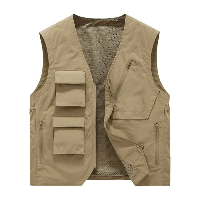LOVZFMLL Vestes pour Hommes Sport Décontracté Fermeture Éclair Multi-Poches Sans Manches Extérieur